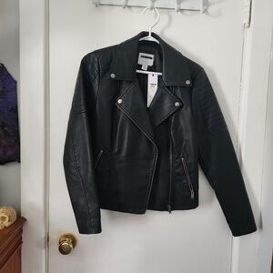 NOISY MAY Vegan Black Leather Biker Jacket